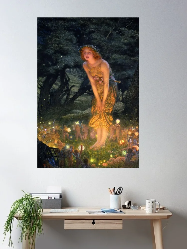 Laminated Edward Robert Hughes Midsummer Eve Realism Romantic Artwork Woman , Art Picture Print Canvas Poster Home Wall Decor