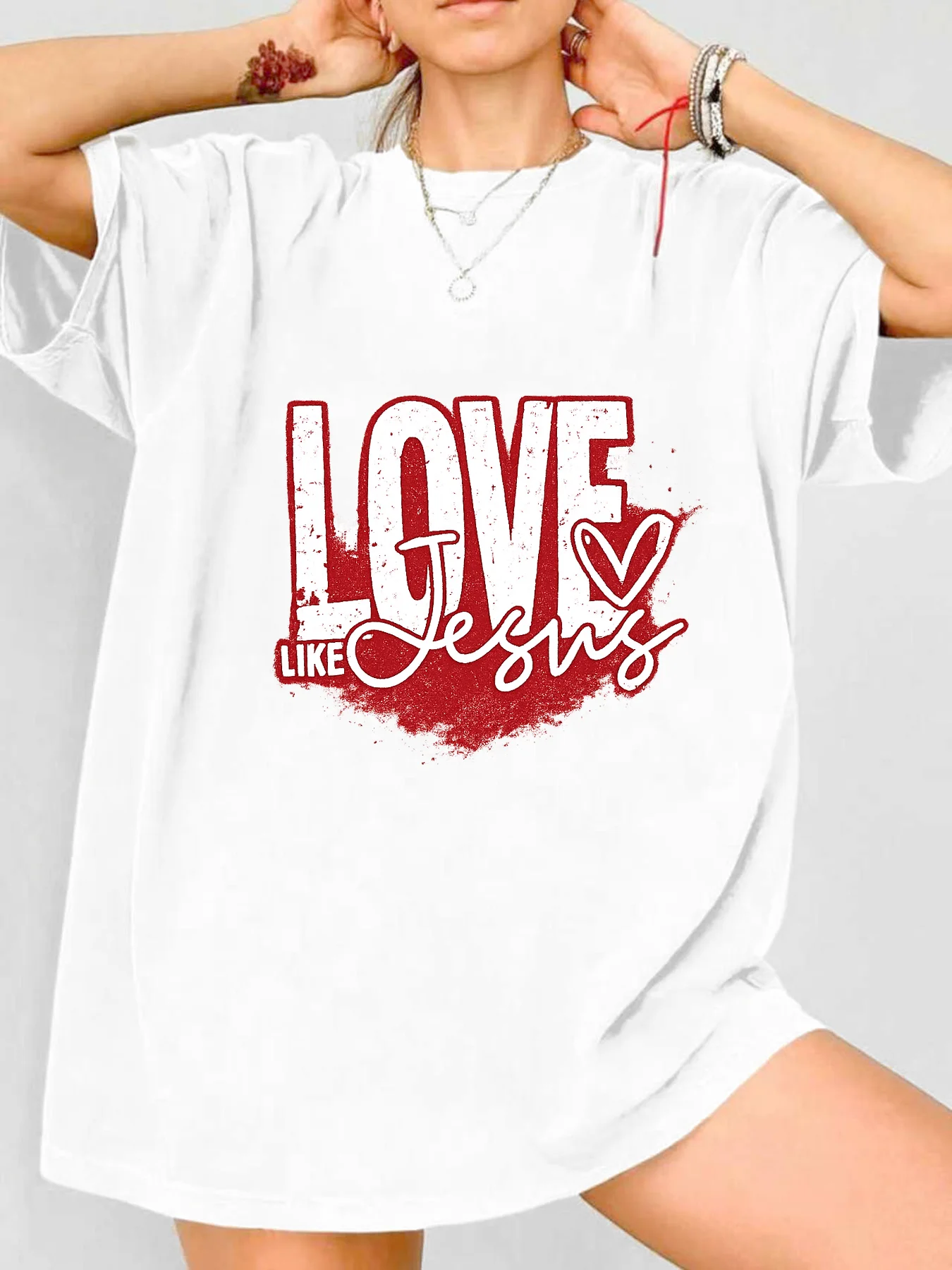 

【WDS0025】Plus size women's round neck short sleeve T-shirt with elastic half sleeves and trendy prints