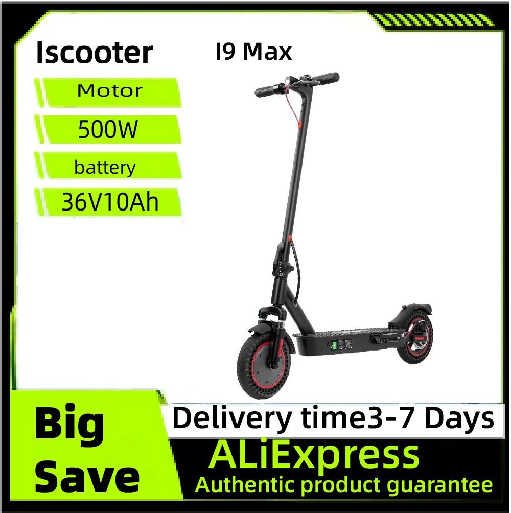 

Электросамокат Iscooter I9 Max для взрослых, мотор 500 Вт, 10-дюймовые шины, городской электросамокат, аккумулятор 36В10Ач, складной электросамокат