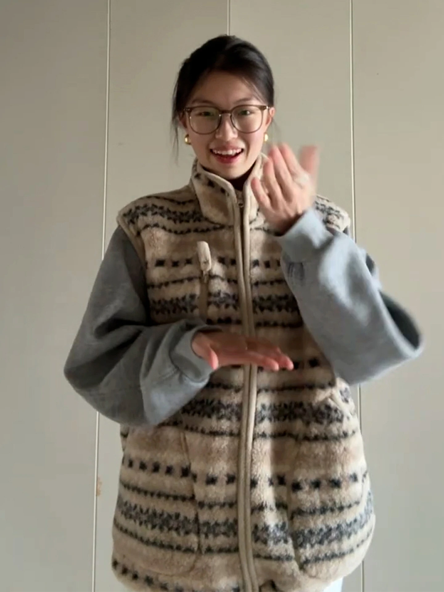 Retro Fair Isle Lamb Fur Vest Women's Autumn Winter New Sle High-End Feelings Layering Svel Top Coat