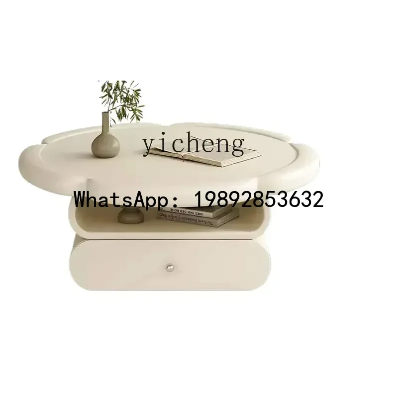 cream style premium flower shape with drawer storage living room home creative milk white coffee table
