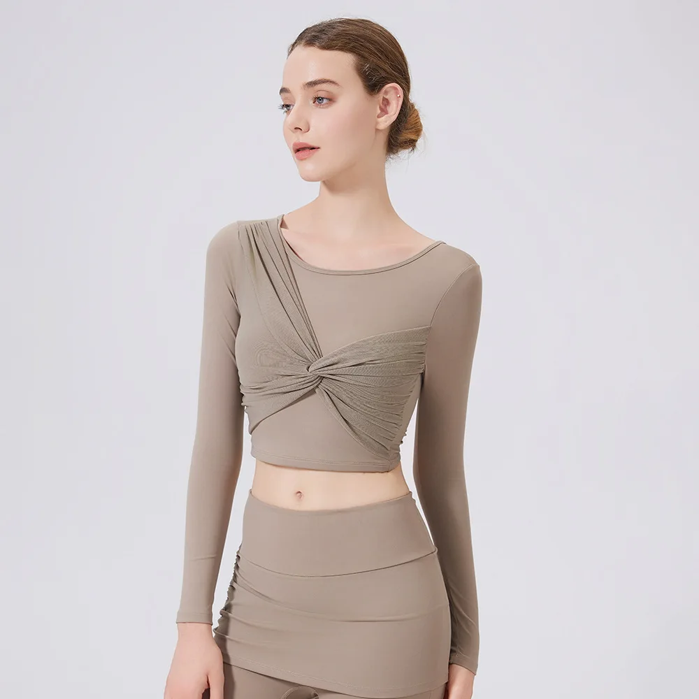 

Women Slim Yoga Shirts With Pad Long Sleeves Sport T-Shirt Backless Running Sweatshirts Mesh Bandage Gym Fitness Bra Tops Female