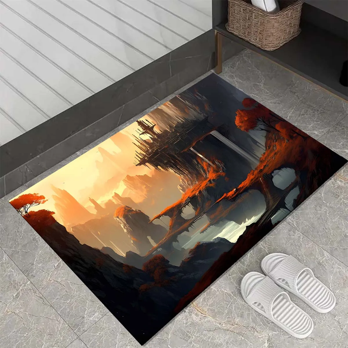 

1pc Dreamy landscape printed pattern carpet, crystal velvet fabric, suitable for bedroom and living room decoration