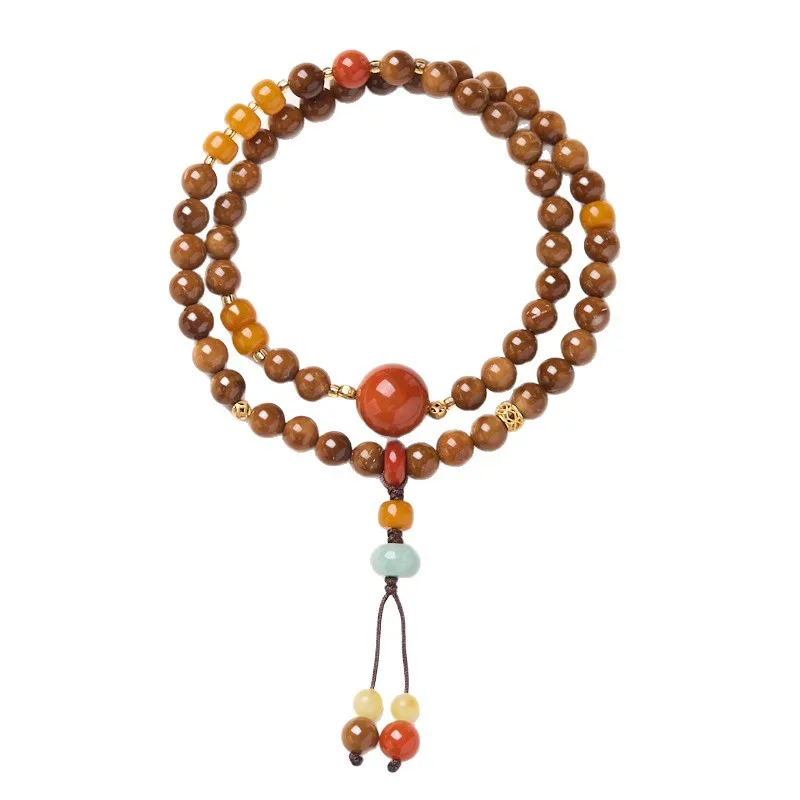 

Natural 6MM Kukut Bodhi Bracelet Straight Cut Old Beeswax Waixi South Agate Double Loop Prayer Bracelet Gifts