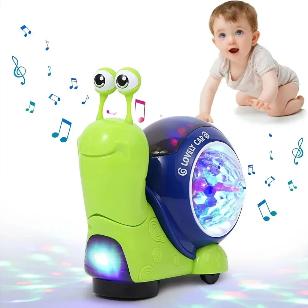 Electric Snail Interactive Musical Colorful Light Up Crawling Baby Toys Early Learning Educational Toys for Kids Christmas Gifts