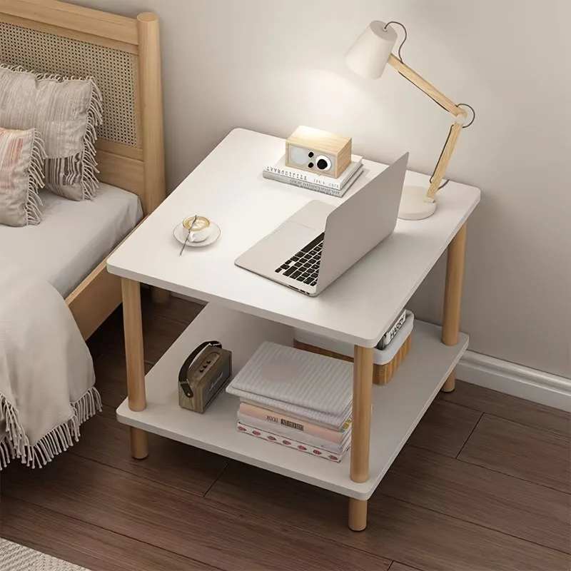 Modern Bedside Table Simple 2-Layer Sofa Side Table Coffee Table Minimalist Style Space-Saving Stable Side Tables Storage Table