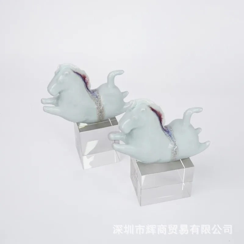 New Chinese ceramic horse book relies on crystal ornaments, modern simple study bookcase, bedroom office bookcase decoration