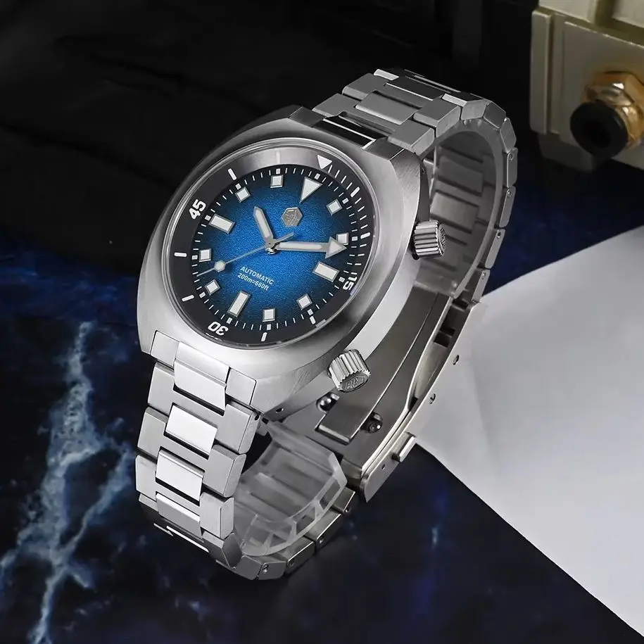 San Martin Men Automatic Watch 42mm Mechanical Wristwatch 200M BGW-9 Luminous Sapphire YH55 Inner Bidirectional Rotating Bezel