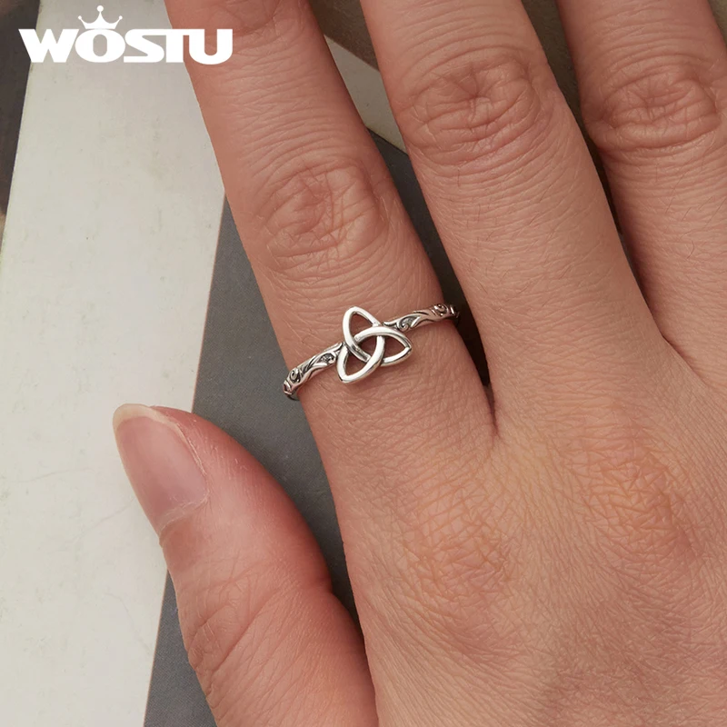 WOSTU 925 en argent Sterling Vintage noeud celtique anneau ouvert pour les femmes bonne chance noeud de sorcière anneaux réglables amulette bijoux cadeau d'amour