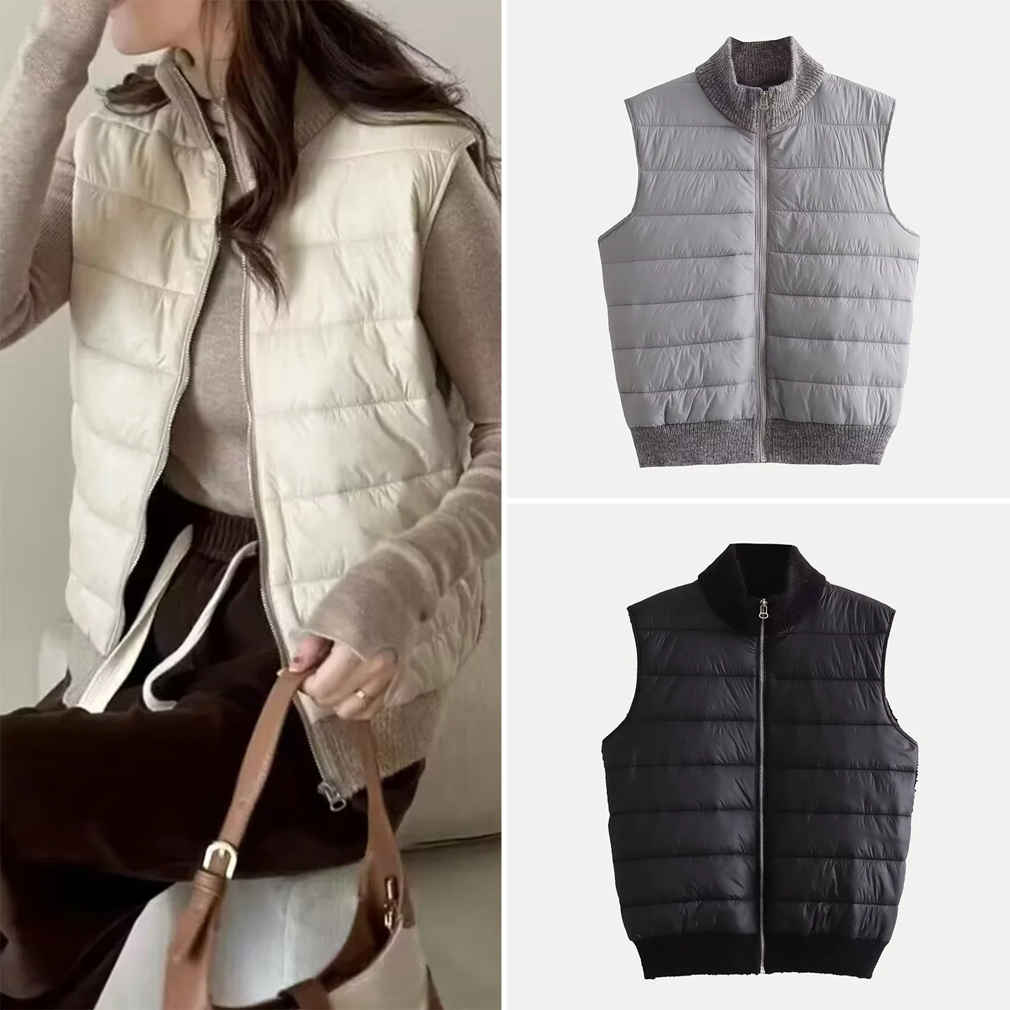 

Модный повседневный полосатый хлопковый полотенце с иглами, жилет на молнии, Новое поступление, осень 2024, женская одежда, индивидуальный дизайн