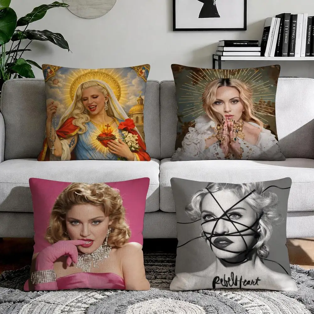 Glamorous Singer M-Madonna Cushion Cover Organic Natural Linen Pillowcase with Double Sided Print for Sofa Home Decor Gift