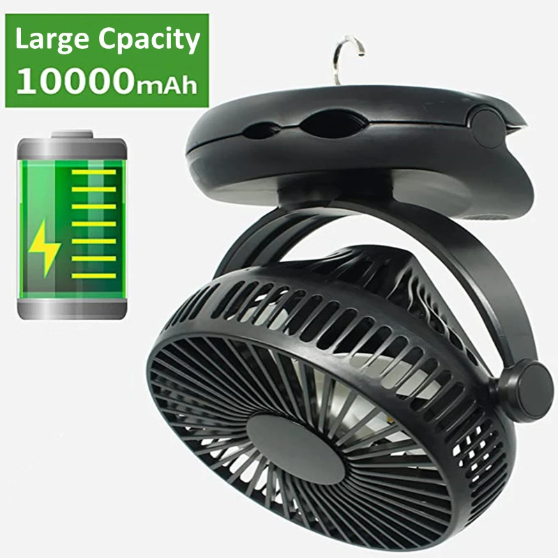 

10000mAh Battery Rechargeable Portable Clip Fan USB Electric Camping Ceiling Air Cooling Fan 4 Gear Wind Table Ventilator Fan