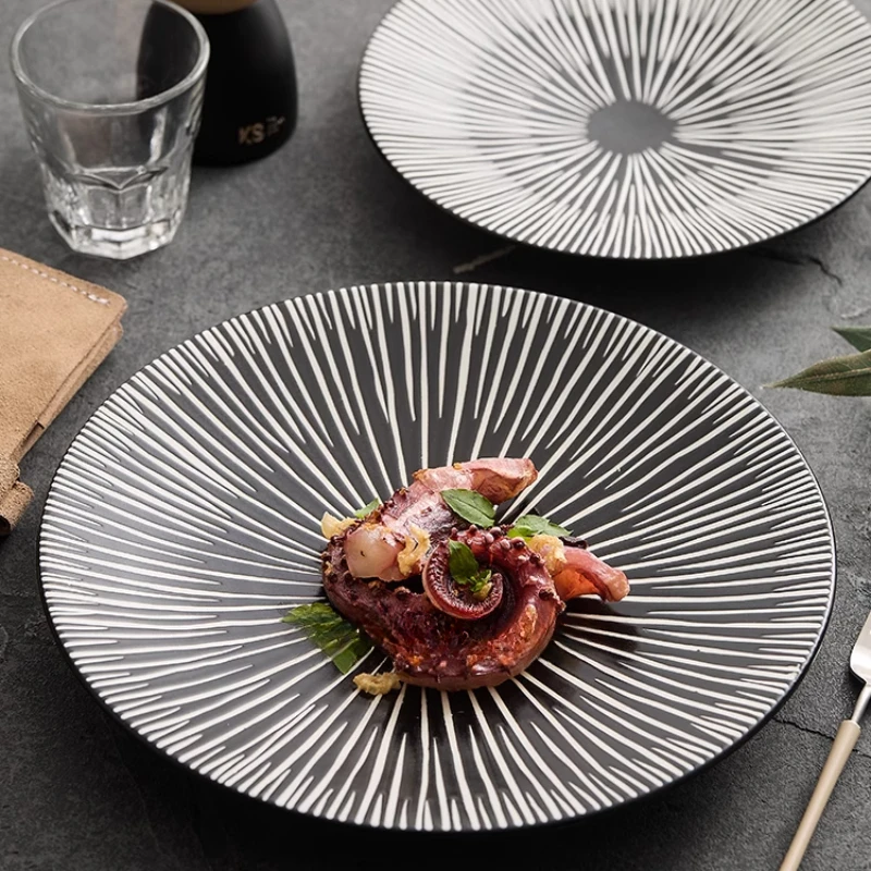 Exquisite Ceramic Western Food Steak Salad Plate Round Tableware in Characteristic Hotel Restaurant Household Kitchenware