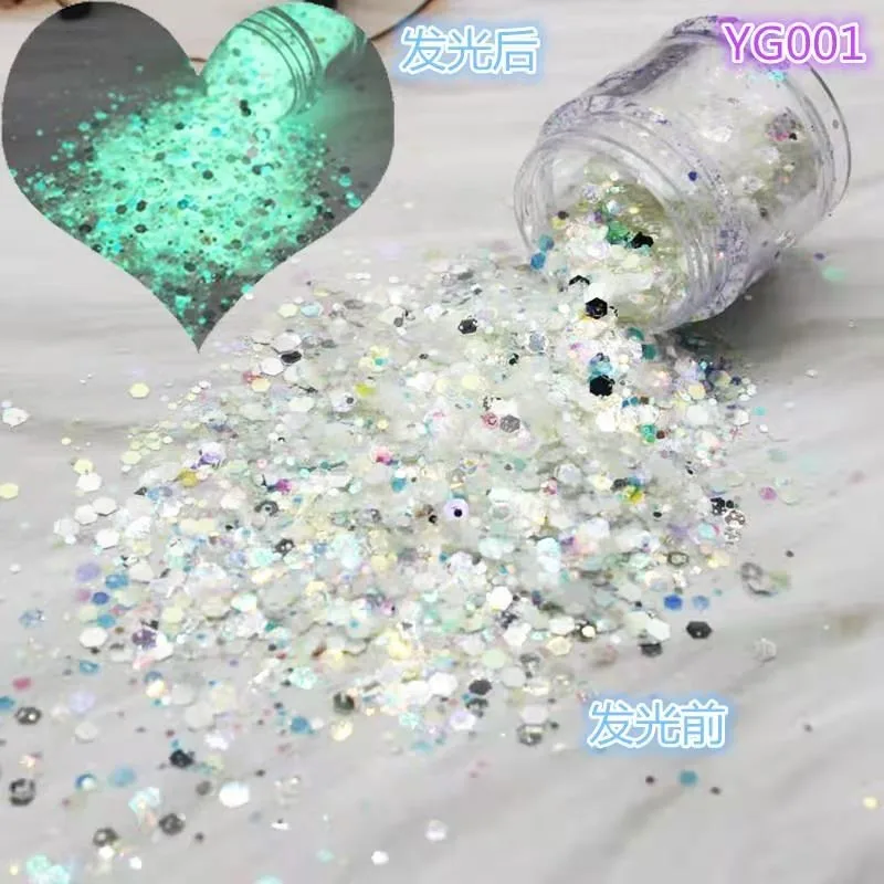 50g Holographic Glow In The Dark Luminous Glitter 0.2mm Mixed Chunky Glitter Sequins Slices Flake Manicure Nail Art Decoration