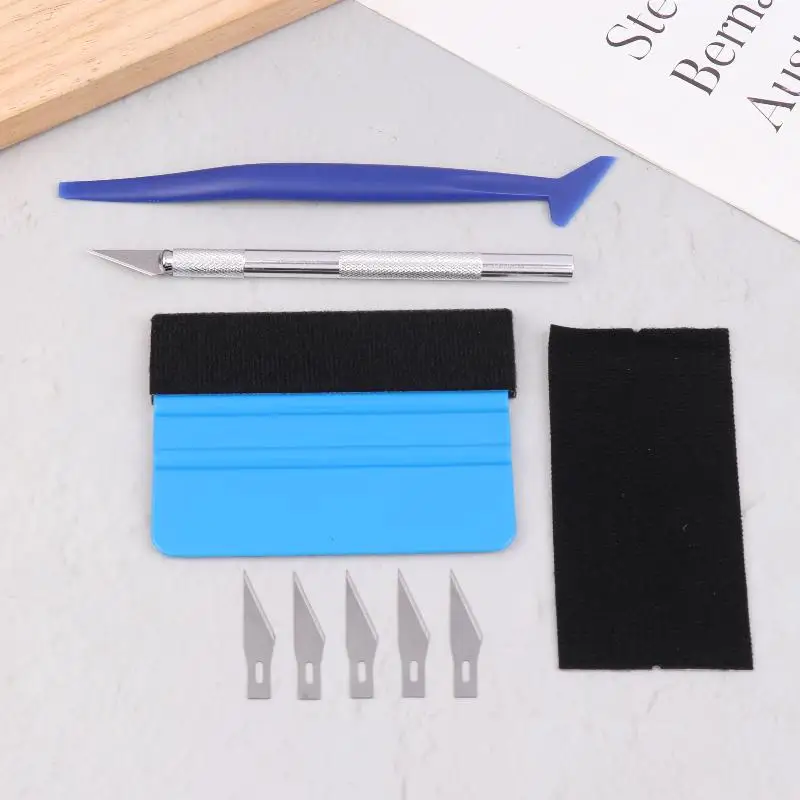 

Усовершенствованный набор инструментов для обертывания автомобиля из 10 предметов — без неисправностей для винила и оттенков окон, с триммером для краев из фетра, скребком и палочками для обертывания