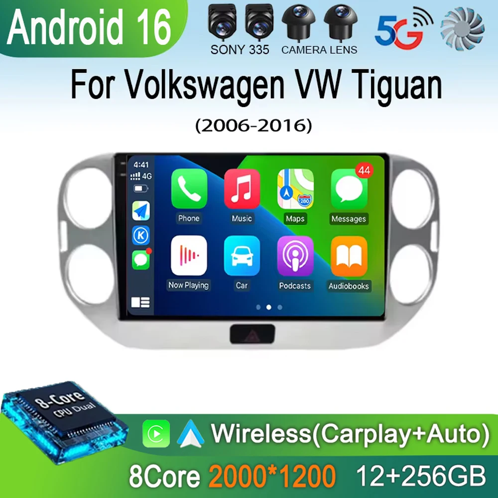 

Автомагнитола Android 16 для Volkswagen VW Tiguan 2006-2016, Golf Plus, с беспроводным CarPlay, мультимедийный проигрыватель, 4G, GPS