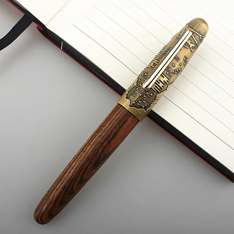 

JinHao 9056 Fountain Pen Wood Handmade EF F nibs school business Stationery Office Supplies Ink Pens gifts