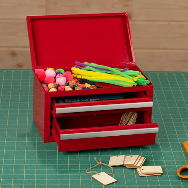 صندوق أدوات معدني صغير متعدد الألوان صندوق أدوات أنيق صندوق تخزين مكتبي مع درج #5