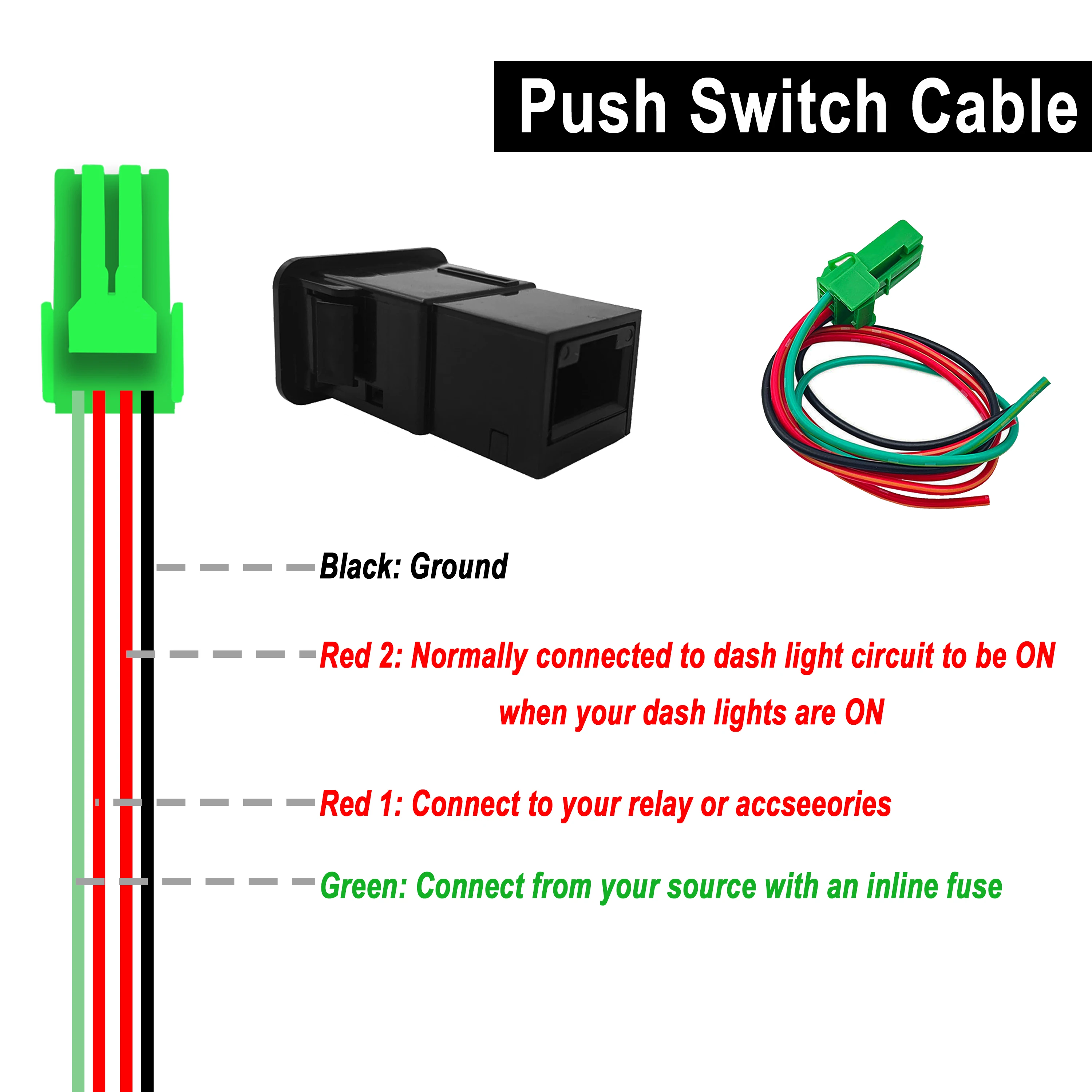 12V Car Push Button Switch With Cable Connector Orange Led Light bar For Toyota Prado 150 200 Landcruiser Hilux RAV4 Carolla