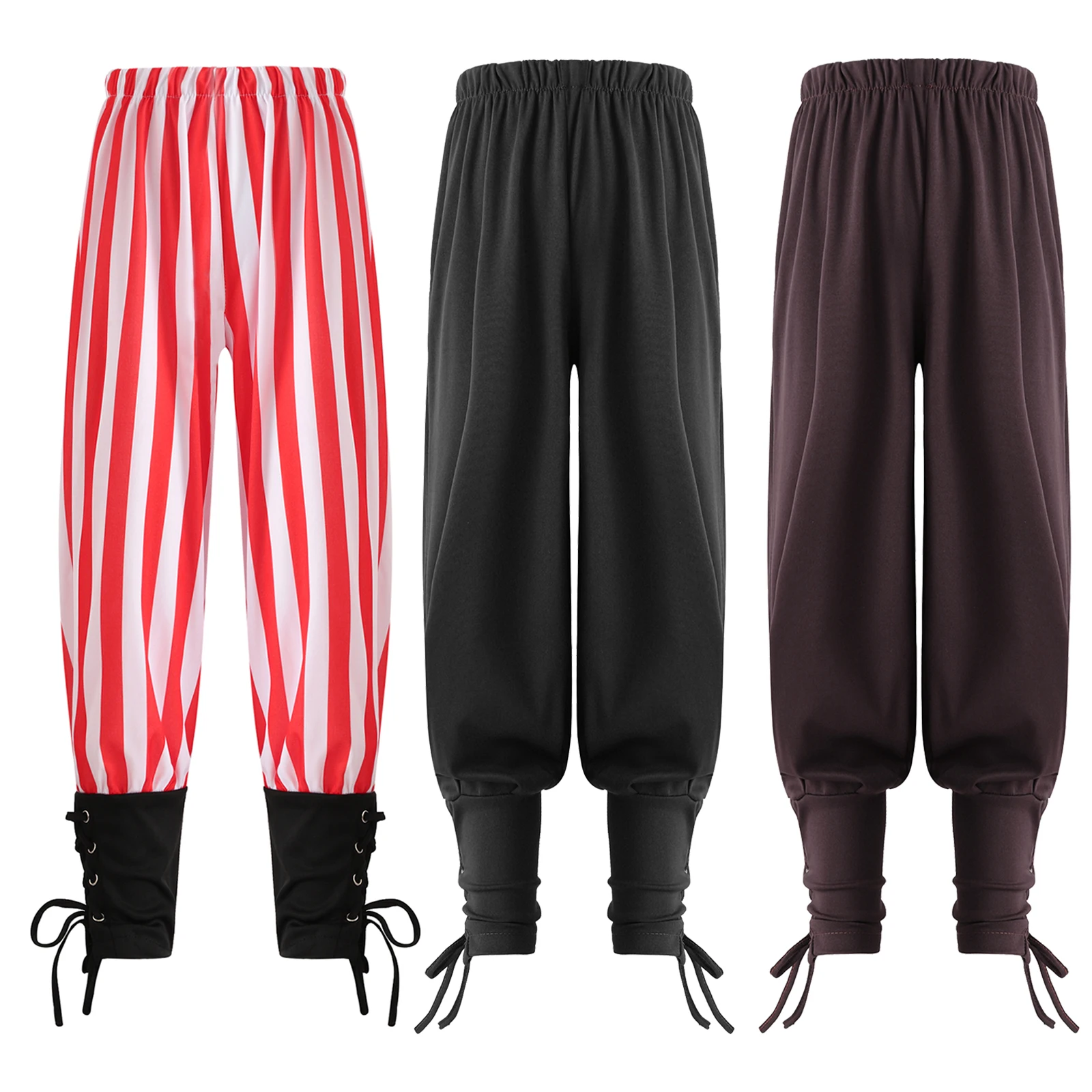 Kids Boys Medieval Ankle Banded Pirate Pants Renaissance Victoria Viking Costume Pants Halloween Cosplay Gothic Striped Trousers