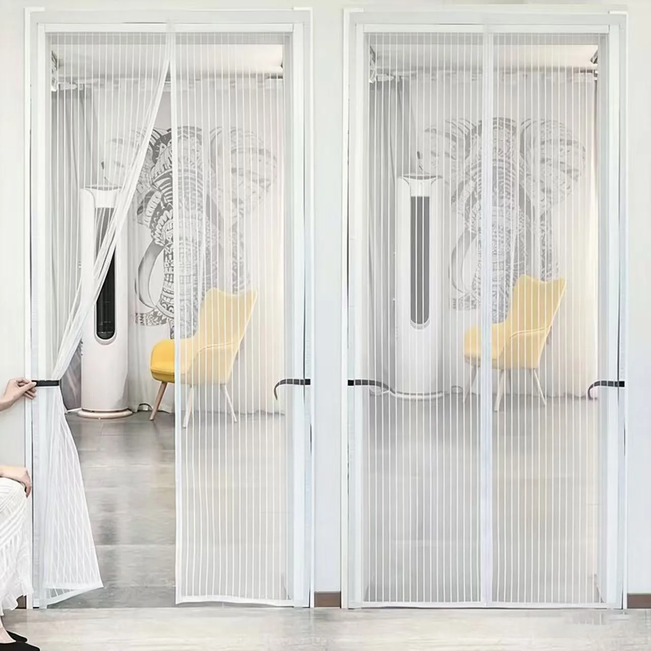 Fully magnetic diamond mesh mosquito proof door curtain, non porous self-adhesive for bedroom and household use