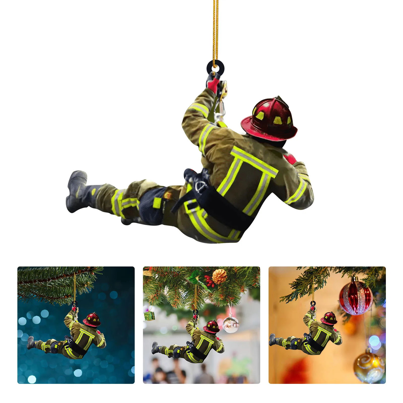 Personalized Firefighter Pendant Fireman Sculpture Ornaments Keychain Gifts Car Accessory Mirror Hanged Decor Acrylic Miniatures