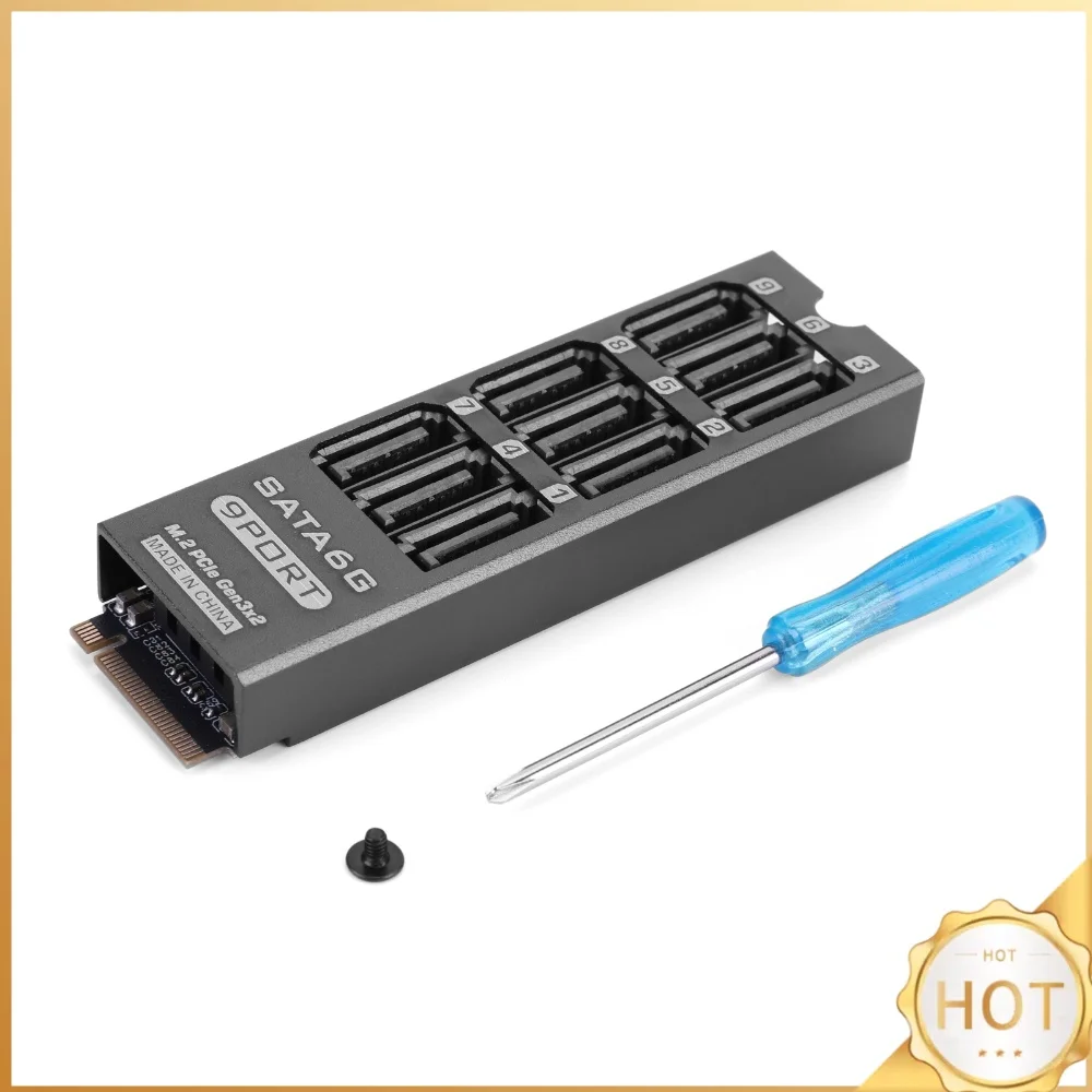 M.2 PCIe SATA 6Gbps NVMe M-Key 9-Port NAS HDD Expansion Card Adapter with Aluminum Alloy Enclosure