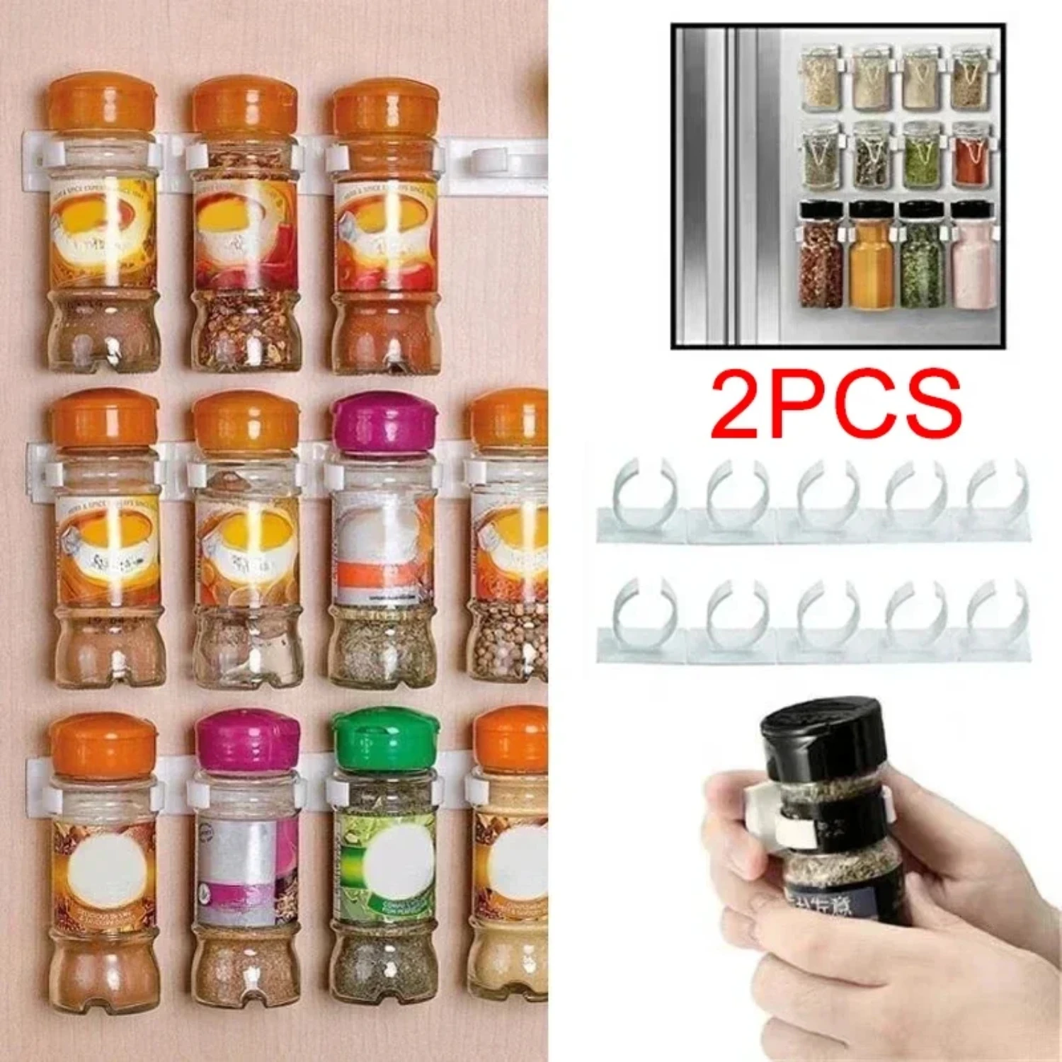 Spice Organizer Pantry and Inside Cabinet Organization 2Pcs Handy Spice Gripper Clips Strips Cabinet Holder for Easy Storage and