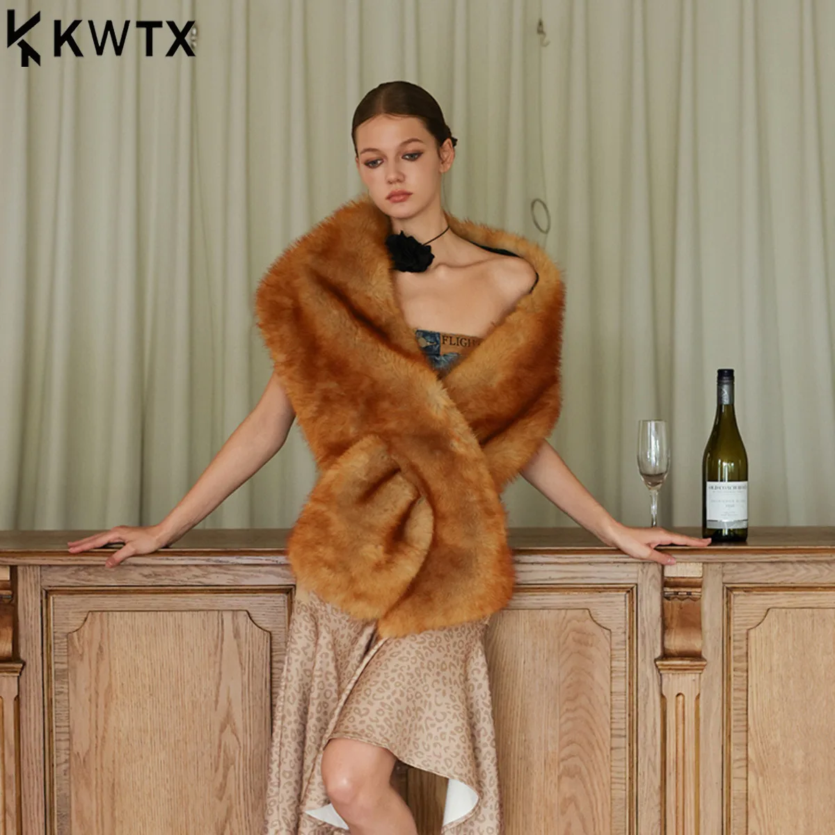 KWTX Natale Donna 2025 Inverno Caldo Lusso Pelliccia Mantello Sciarpa Elegante Designer Stola Ufficio Festa Serata Streetwear Moda