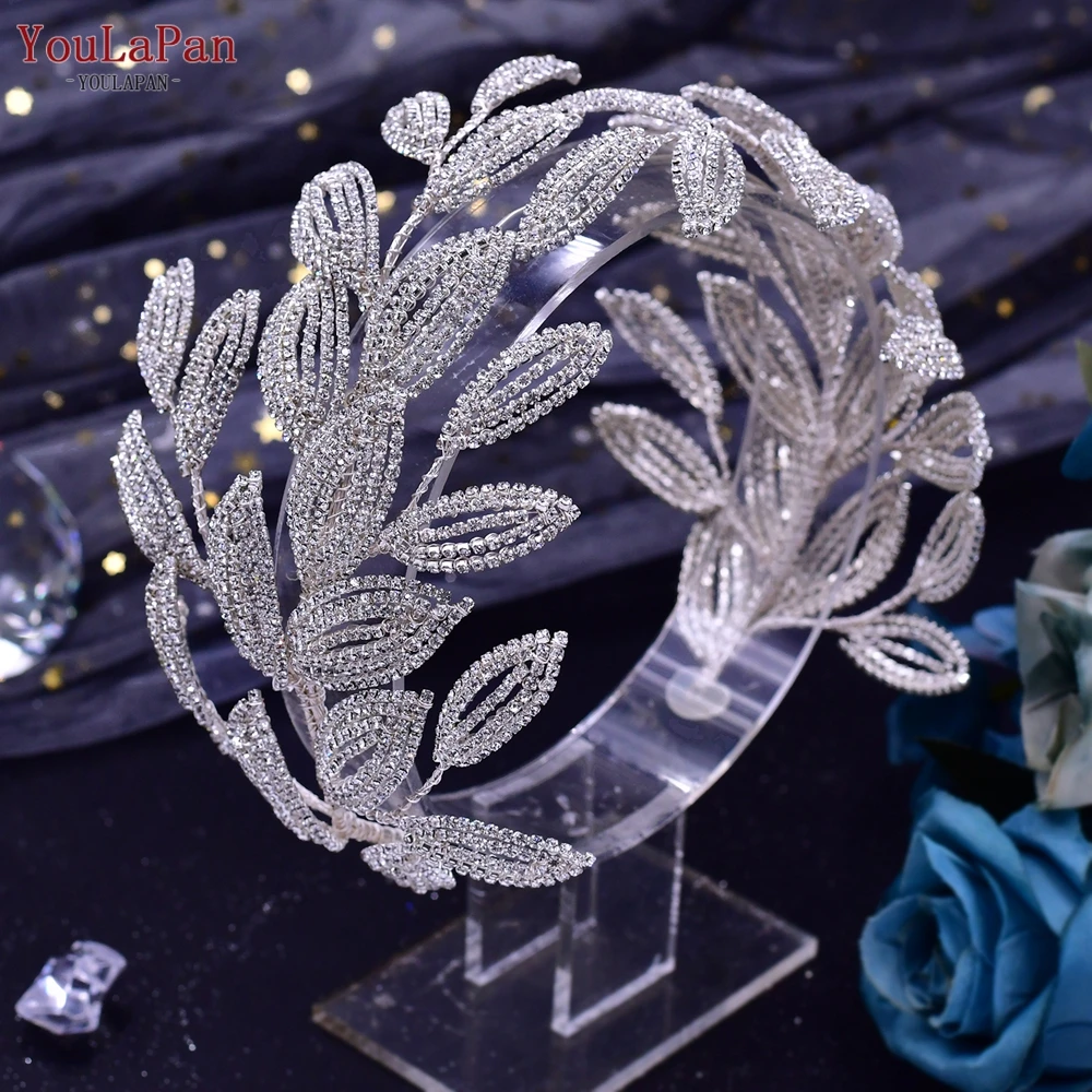 Youlapan Braut Stirnband Hochzeit Diadem Strass Blatt Braut Kopfschmuck Haarschmuck Kristall Festzug Frau Kopfstück hp484