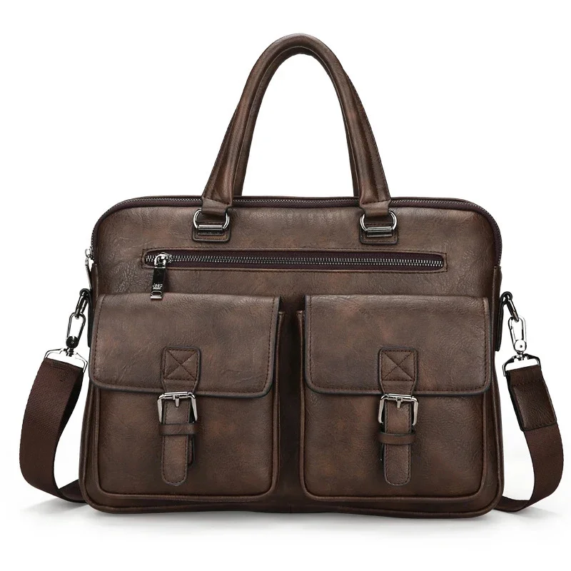 Maleta de couro PU vintage para homens, Messenger Bag, Crossbody Ita, sacola masculina, bolsas para laptop, 14 ombro