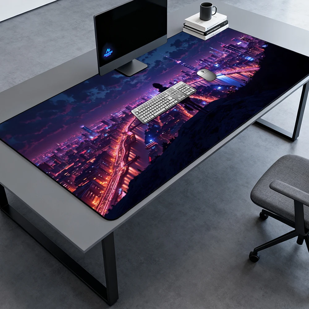 Cyberpunk Mouse Pad Large XXL Gaming Desk Mat 180x60 Neon 160x60 Cityscape Futuristic Mousepad Night Accessories XXXL