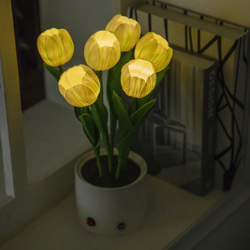 Lampu meja Tulip Led, Led bunga simulasi pengisian daya Usb lampu malam samping tempat tidur untuk dekorasi rumah kamar tidur