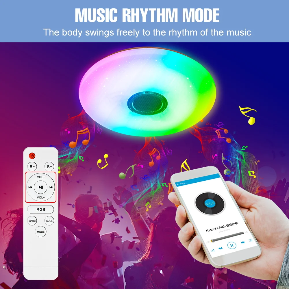 

100W RGB Smart Ceiling Lamp LED Bluetooth Connection APP Remote Control Dimmable Chandelier With Speaker Function For Home Party