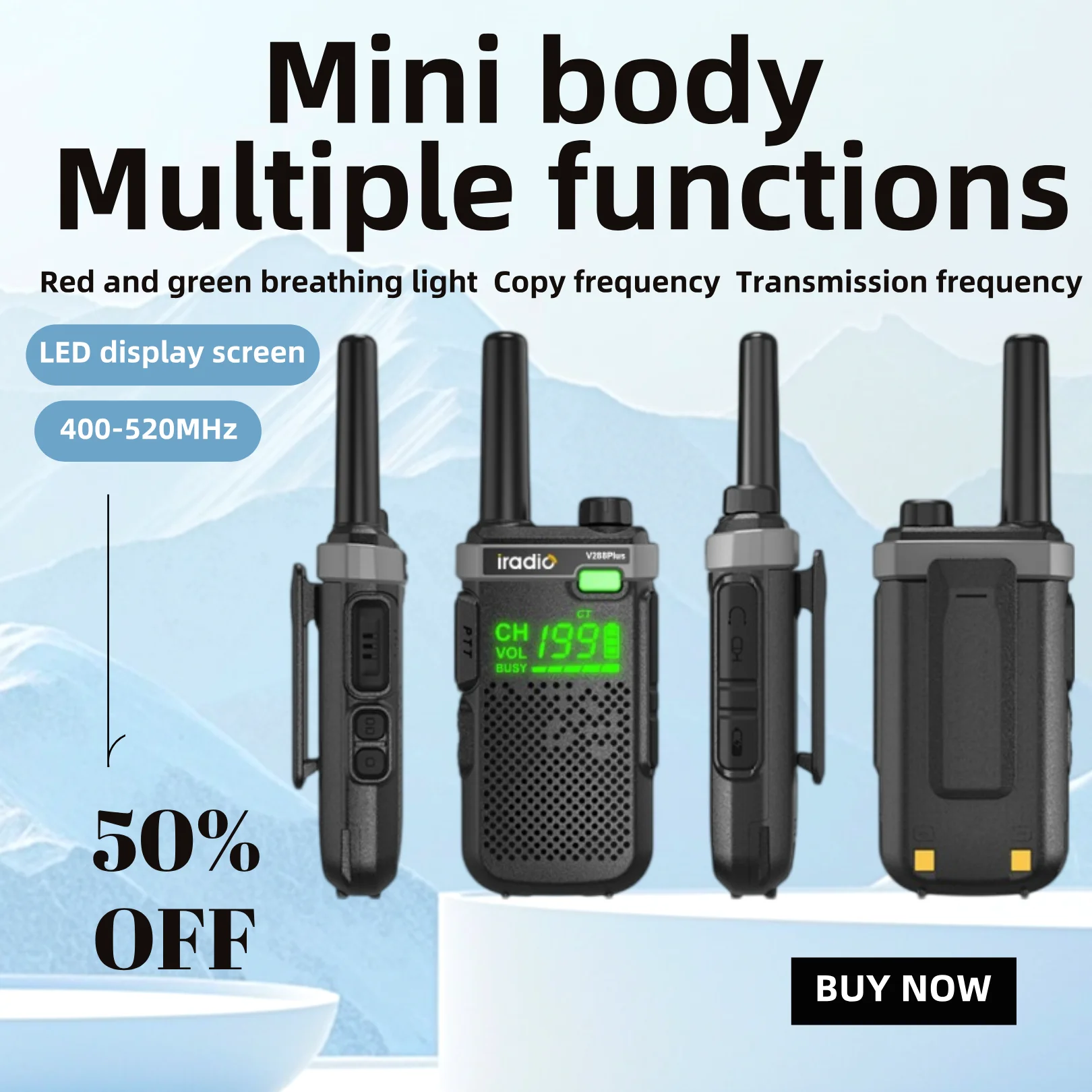 Iradio V288Plusトランシーバー1/2個セット 199CH UHF 400-470MHz 長距離5KM ミニ携帯無線機 ワイヤレスセット 双方向無線局