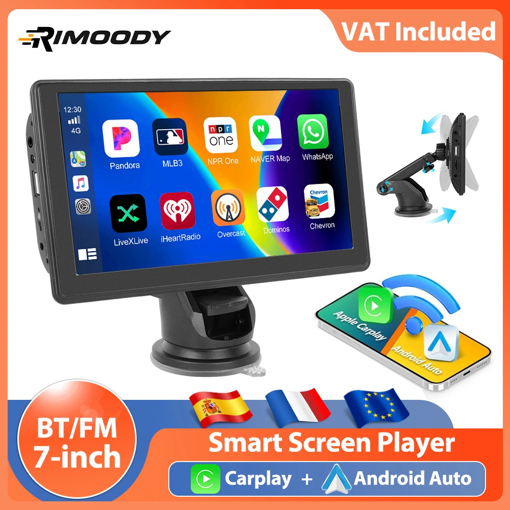 Rimoody 7 ''Carplay moniteur de voiture tableau de bord Android Auto Dash Cam voiture DVR AUX EQ son miroir lien Bluetooth lecteur intelligent Portable