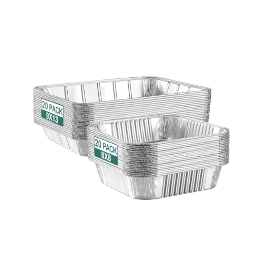 

40 Pack Disposable Aluminum Pans Combo Set - 20 Large 9x13 Aluminum Foil Pans Half Size 20 Small 8x8 Tin Foil Baking Pans, Tin