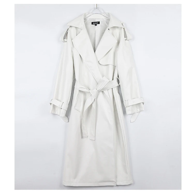 Nerazzurri Spring Black Oversized Long Waterproof Leather Trench Coat for Women 2021 Long Sleeve Loose Korean Fashion Clothing