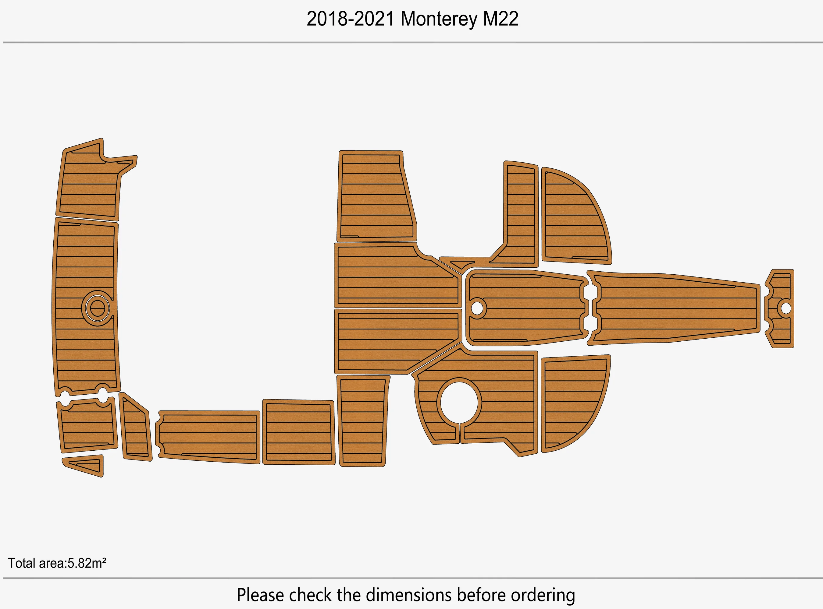 Non-Slip EVA Faux Teak Marine Mat Self-Adhesive 6mm Yacht Cockpit Pad for 2018-2021 Monterey M22 Boat Decking Easy Install