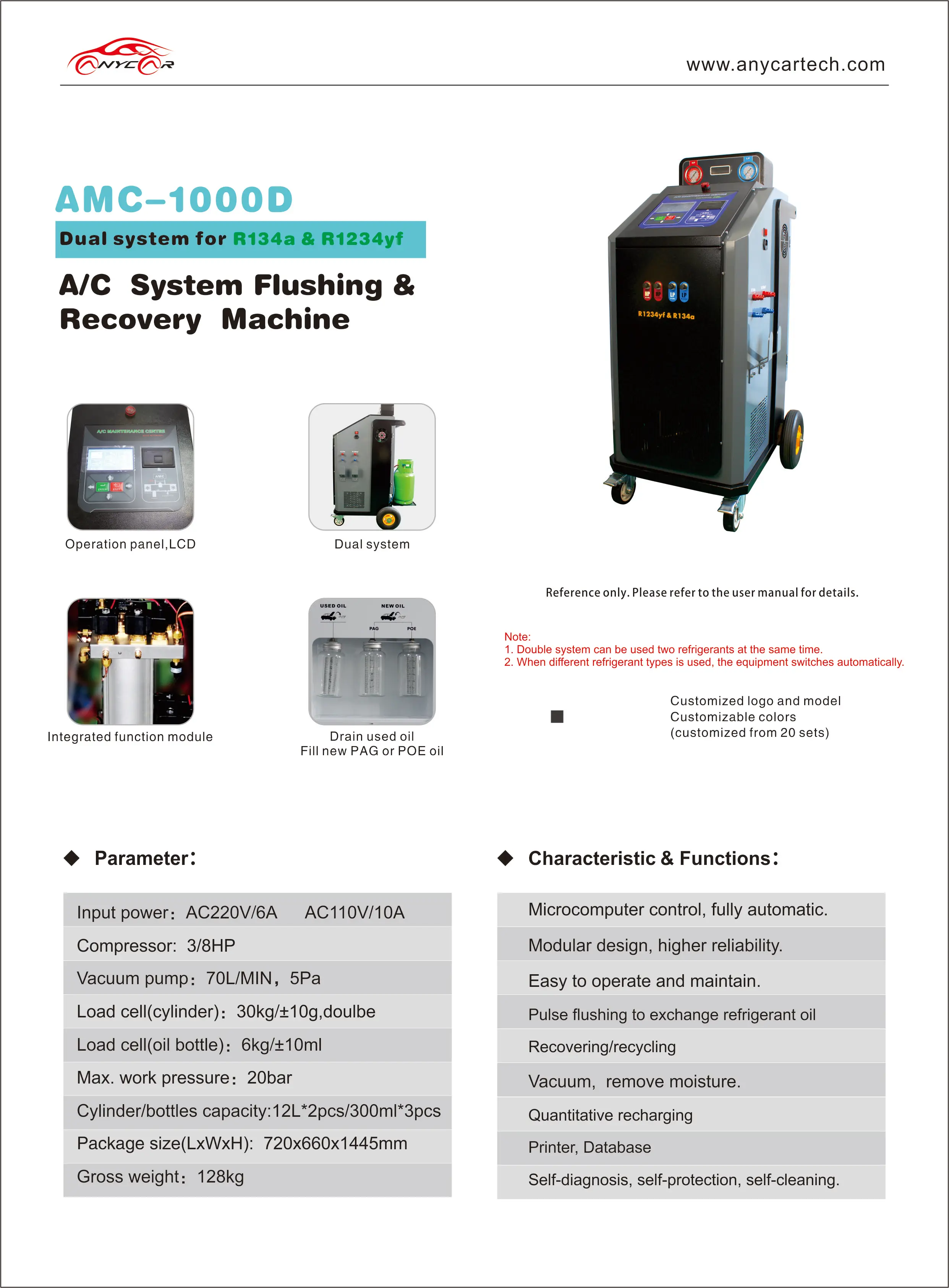 Launch Factory Automotive Car Air Conditioning Refrigerant Charging Recovery Unit Dual Gas R134A & 1234YF