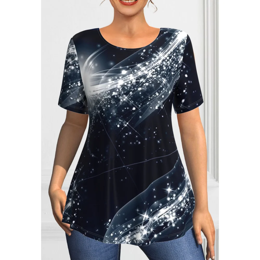 Camiseta extragrande impressão 3D feminina, pulôver O-pescoço, Tops de manga curta, solto grande esboço T, roupas femininas, novo