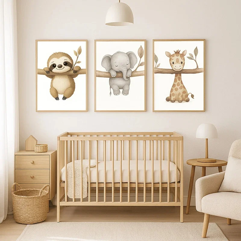 Affiche d'art mural d'animaux mignons, imprimés d'éléphant et de girafe pour chambre d'enfants, chambre à coucher ou salon, affiche cadeau, 1/3 pièces
