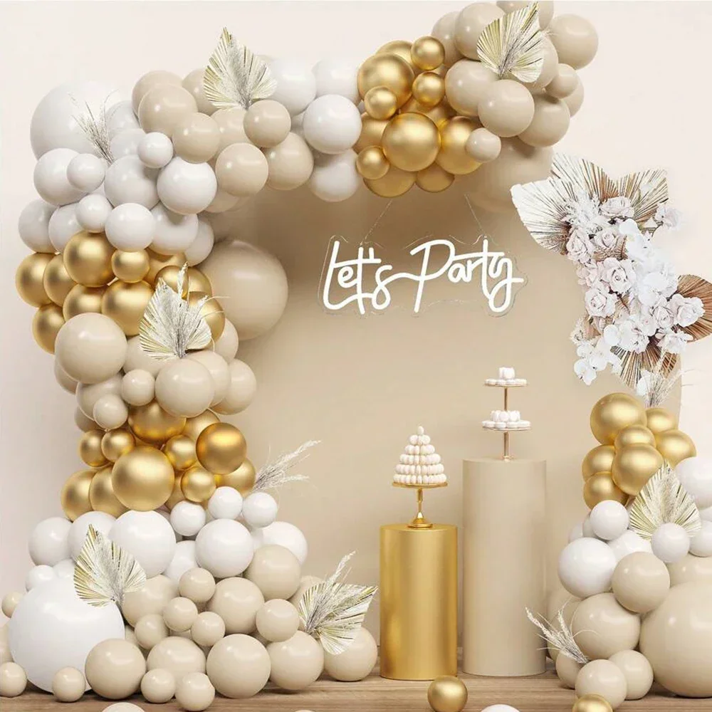 114-teiliges Premium-Ballon-Girlandenbogen-Set aus weißem und goldenem Latex – elegante Hochzeits-Party-Dekorationen für Zeremonienhintergründe, Empfang – Detail 2