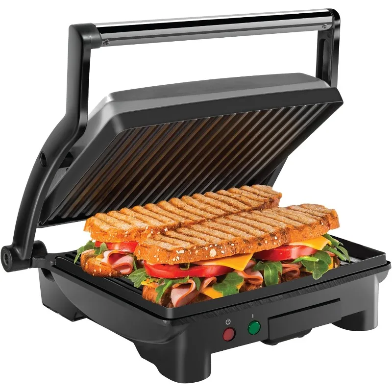 

Sandwich Maker Non-Stick Coated Plates, Opens 180 Degrees to Fit Any Type or Size of Food, Removable Drip Tray, 4 Slice