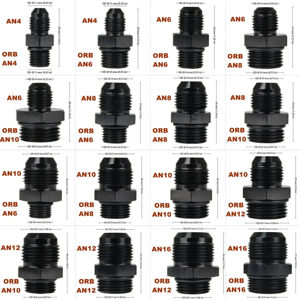 AN4 AN6 macho a AN8 macho adaptador ORB junta tórica AN10 AN12 AN16 AN20 reductor acoplador recto Unión enfriador de aceite combustible