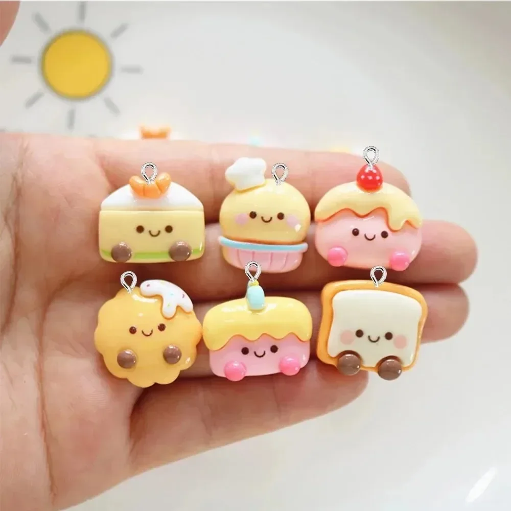 10Pcs Flatback Kawaii Shiny Smiley Bread Resin Charms Mini Pendants For DIY Hairpin Earring Bracelet Jewelry Making Supplies