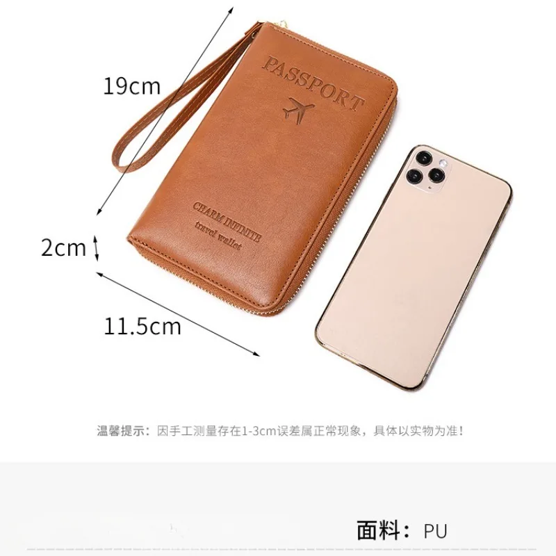 

RFID long passport clip PU portable creative airplane passport bag multifunctional zipper travel passport wallet with wristband