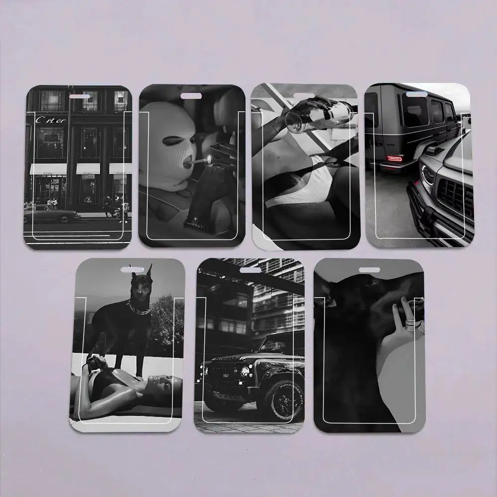 1pc Black Colour Cool Trendy ID Card Sleeve School Card Access ID Card Bus Meal Card Protective Sleeve Easy Push