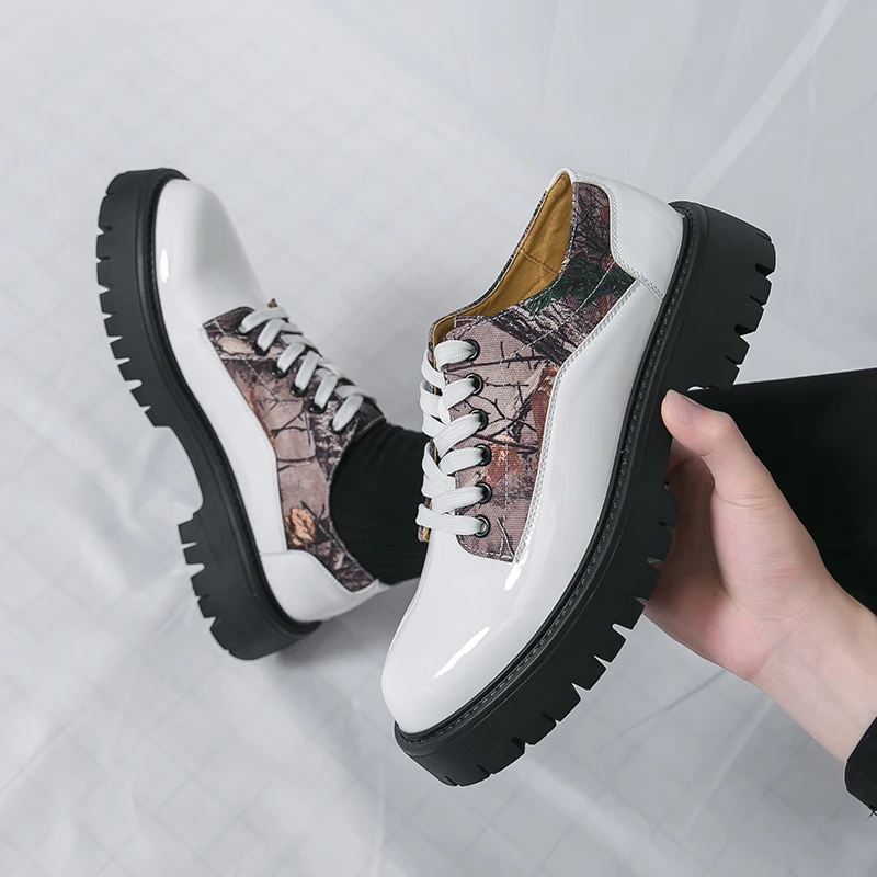 

Men Formal Glossy Leather Shoes Big Sizes Thick Platform Height Increase Oxfords Wedding Party Shiny Fashion Casual Dress Shoes