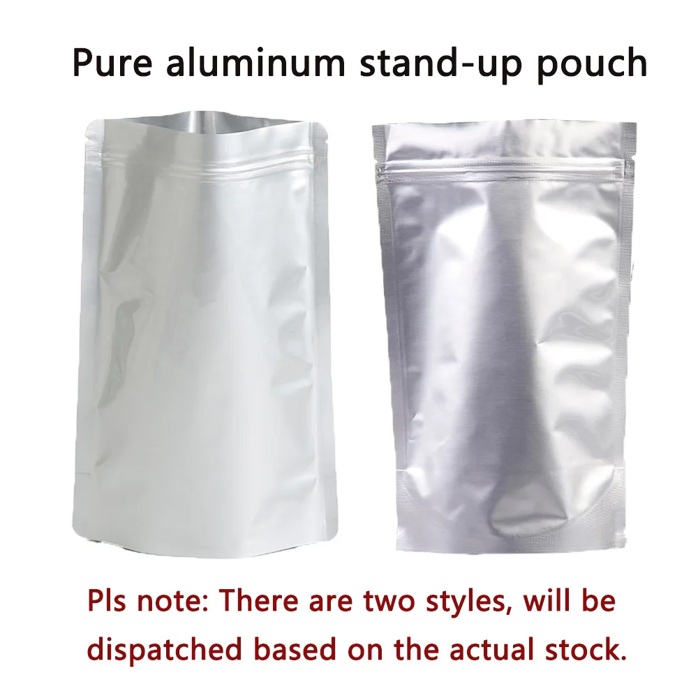 10pcs Silver Aluminium Foil Upright Zip Lock Bags Food Odour Proof Seal Pure Aluminium with Zipper Self Seal Packaging Bags